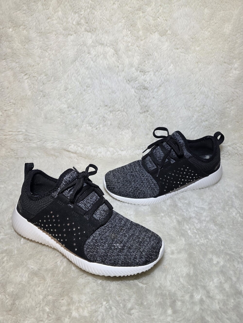 Skechers BOBS Sport Squad Ninja Glam Rhinestone Black Knit Sneakers 8.5 Comfort